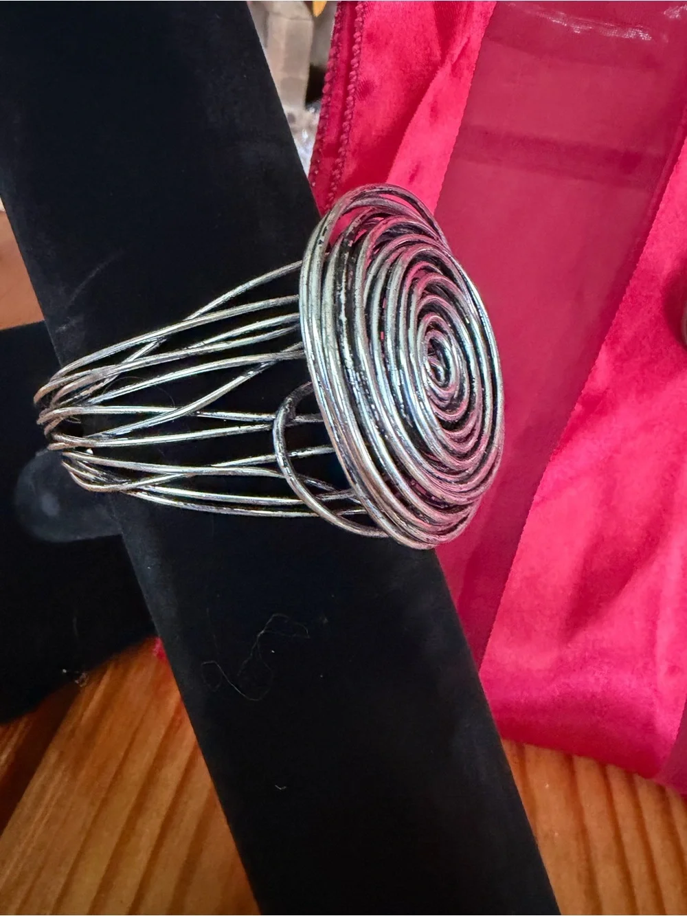 Silver Tone Multi-Ring Pendant Necklace and Statement Cuff Bracelet - 18in
